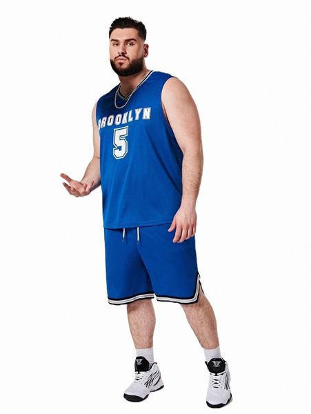 

extended sizes men letter graphic contrast binding tank & track shorts i1qc#, Gray