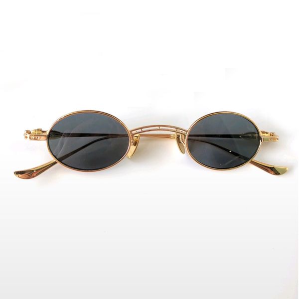 Óculos de sol redondos ovais modernos para mulheres e homens, lentes douradas de metal cinza escuro, proteção uv, sonnenbrille gafa de sol com caixa