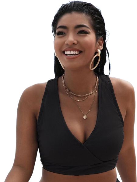 

plus solid rib bikini b8du#, Black