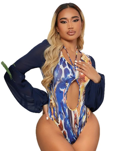 

sxy cut out detail lantern sleeve bodysuit x2o9#, White