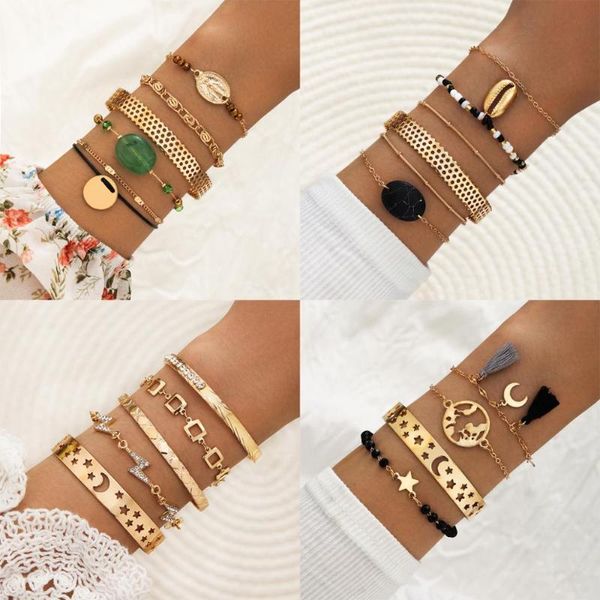 Braccialetti con ciondoli Stili Set di braccialetti bohémien per le donne Conchiglia Mappa stellare Luna Nappa Gemma di cristallo Perline di pietra naturale Catene Bracciale Gioielli Boho