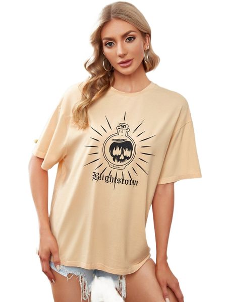 

x bravewell letter & fire print drop shoulder tee a38b#, White