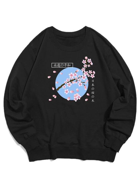 

men floral & japanese letter graphic sweatshirt z7zm#, Black