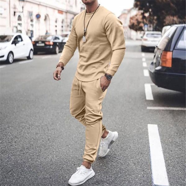 Tute da uomo Set Abbigliamento maschile 2 pezzi Casual O-Collo Muscolo a maniche lunghe Modelli classici di tute sportive Moda