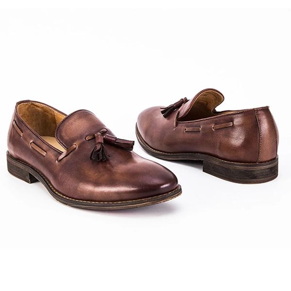 

tassel business dress shoes classic vintage men leather formal shoes slip on casual shoes, Black