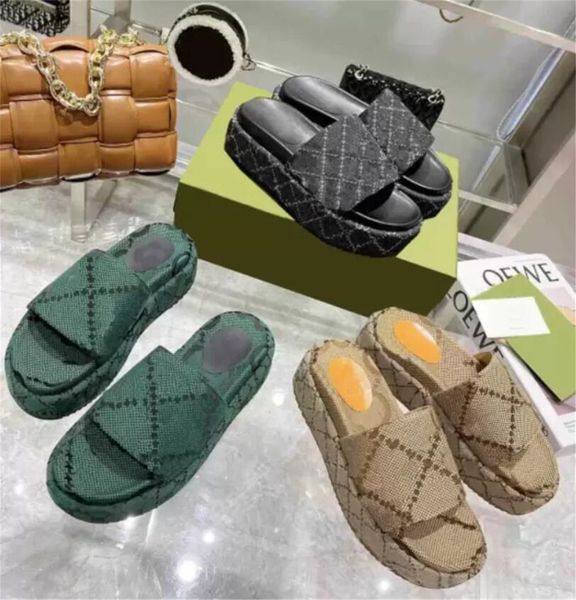 

classic slippersthick bottom beach slippers fashion summer men cartoon slippers outdoor platform alphabet lady sandals leather high heels de, Black