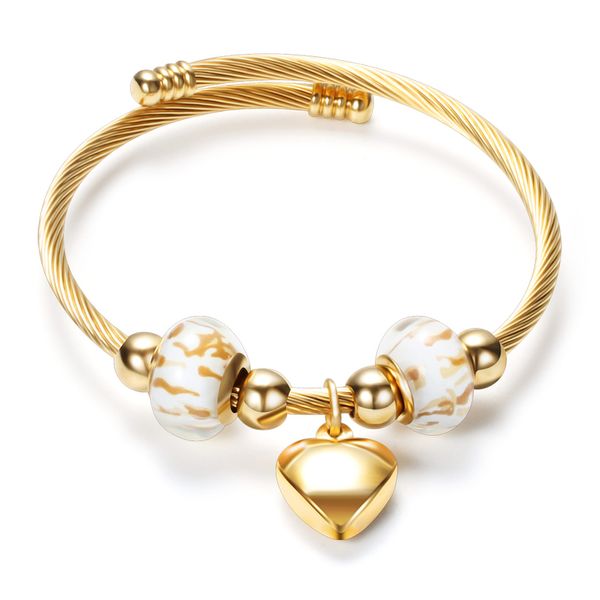 

316l stainless steel heart charm pattern european murano glass cross twisted cable wire bracelets bangles for women 220716, Black