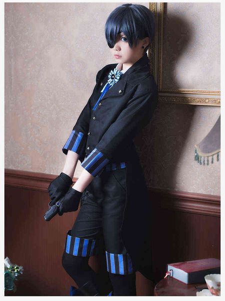 Kostuum Man Vrouw Black Butler Kuroshitsuji Cosplay Ciel Phantomhive Cos Japan Kleding Carnaval Kom pakken met pruik uniform volledige set L2207