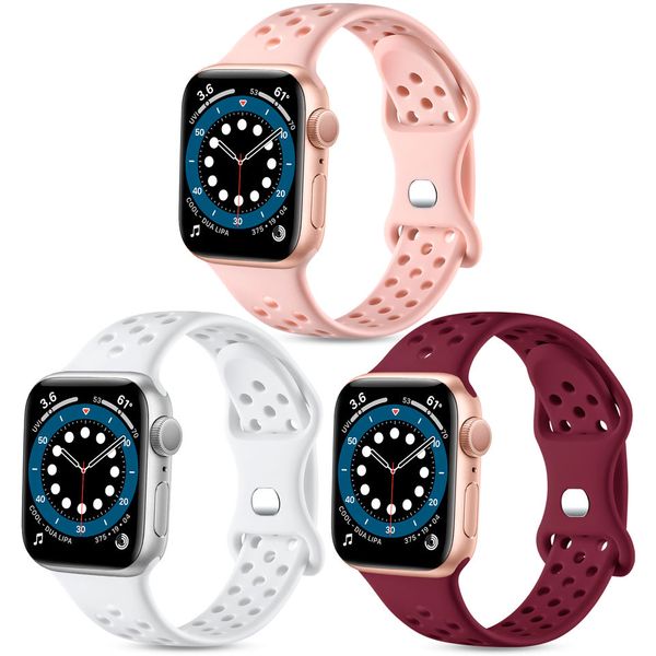 Для Apple Watch полосы Силиконовые ремешки 38/40/41 мм 42/44/45 мм Двухцветные дышащие браслеты, совместимые с iWatch SE 7 6 5 4 3 2 Soft Rap.