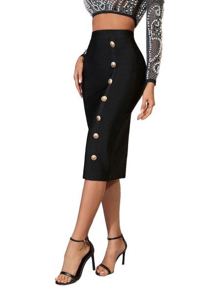 

adyce single breasted split back bandage skirt 03mn#, Black