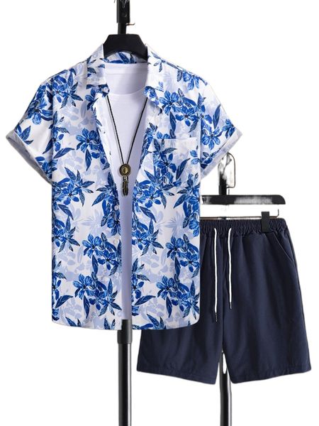 

men floral print shirt & shorts without tee q9ft#, Gray