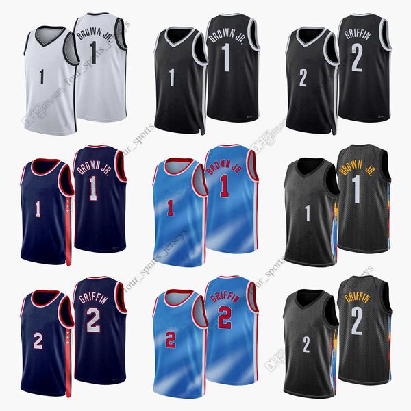 

printed 2022 new city basketball jerseys 1 bruce brown 2 blake griffin, Black;red