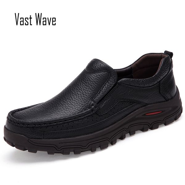

vastwave big size 38-48 mens dress italian leather shoes luxury brand mens loafers genuine leather formal loafers moccasins men 220321, Black