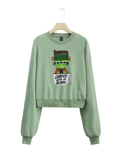 

x ppmid cartoon & slogan graphic drop shoulder pullover j6zt#, Black