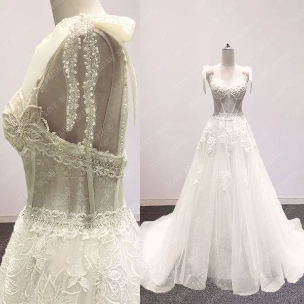

v neck spaghetti straps wedding dress beach 2022 crystal lace flower beaded boho bridal wedding gowns plus size, White