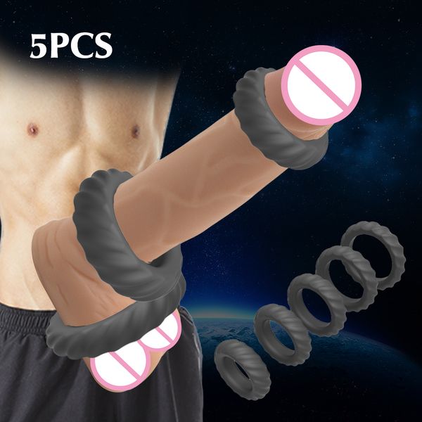 5 Pz/set Morbido Silicone Cock Ring sexy Shop Eiaculazione Ritardata Prodotti Per Adulti Ad Alta Elasticità Del Pene Giocattoli Erotici per L'uomo