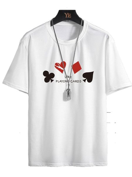

men slogan & playing card print tee y1nu#, White;black