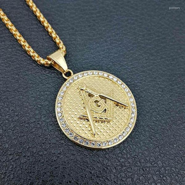 Colares pendentes Hip Hop Gold Color Masônico Colar Maçom 316L Aço inoxidável Maçonaria SIGN MEN MEN CZ ACESSORESPENDIDOS GODL22