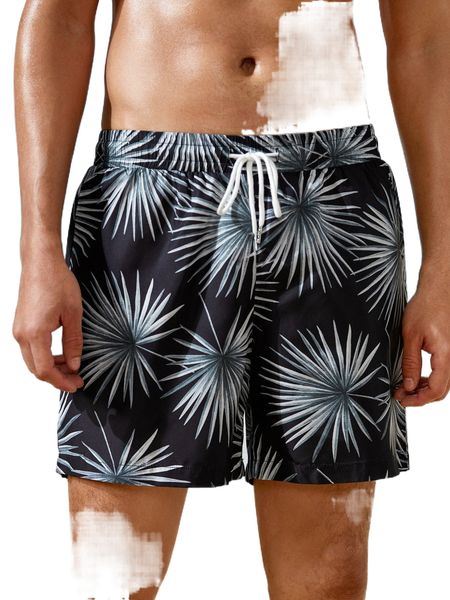 

men tropical print drawstring waist shorts g3i3#, White;black