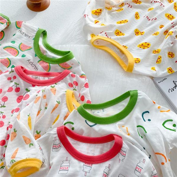 Completi di abbigliamento Abbigliamento estivo per bambina per bambini Panno per pigiama fresco e sottile per bambini Set traspiranti elasticizzati per bambini