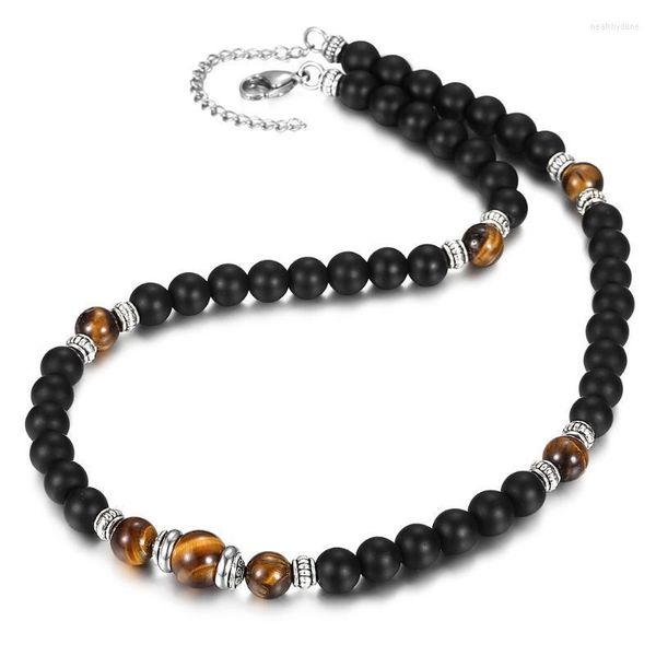 Catene Collana di perline di pietra naturale per uomo Donna Chiusura a moschettone regolabile misto nero opaco occhio di tigre fascino gioielli regali LDN145Chains Heal2