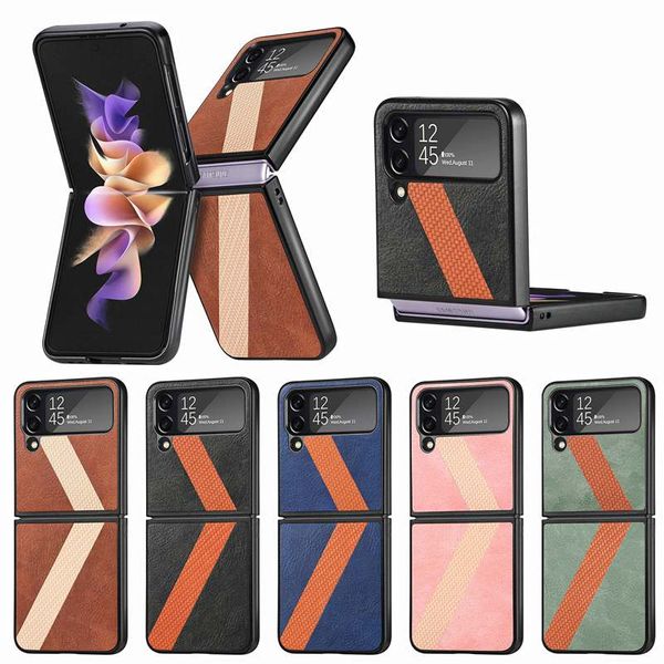 Luxus Carbon Fiber Leder Folding Cases Für Samsung Galaxy Z Flip 4 Flip4 ZFlip4 Mode Harte PC Kunststoff Business Männer Handy Flip Cover Haut PU Geldbörse Tasche