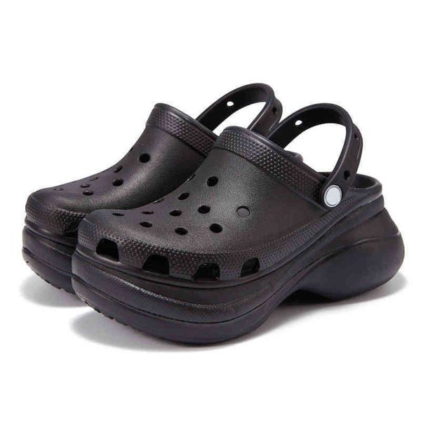 

sandals women slides 2022 summer new rubber black hole shoes platform increased slippers beach sandals garden high heels 220412