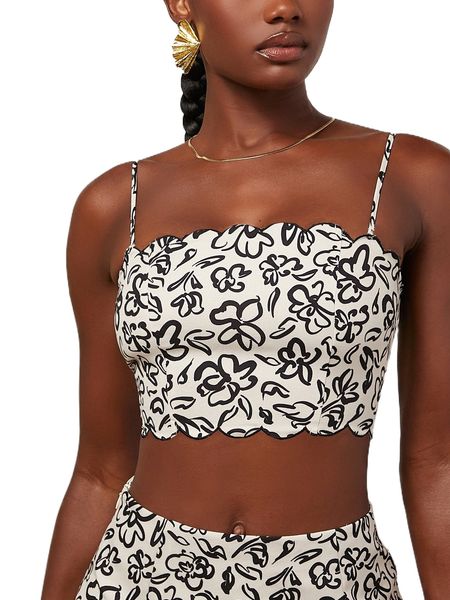 

floral print scallop trim cami 94no#, White