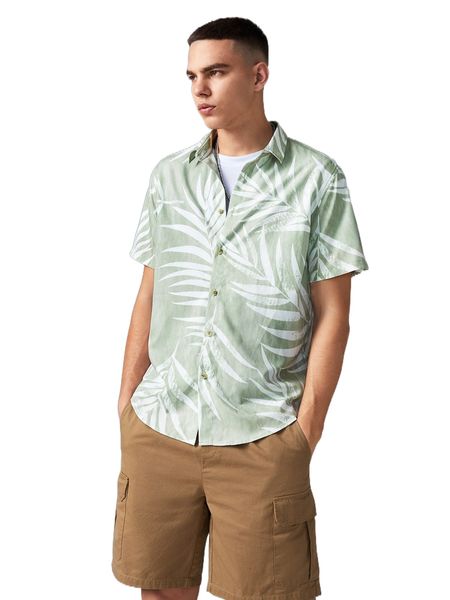 

men tropical print collared shirt t5zx#, White;black