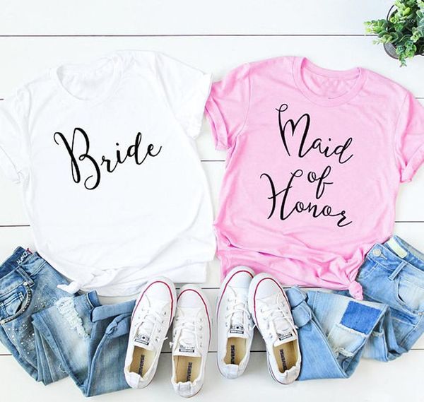 T-Shirt da donna Abiti da sposa romantici Fashion Pretty Cotton Gift Tees Damigella d'onore Team Tops 2022 Tshirt Bride Maid Of Honor