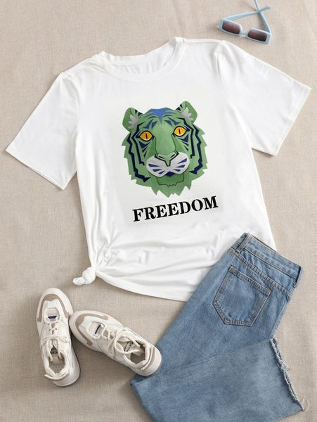 

plus tiger and letter graphic tee l3cw#, Black