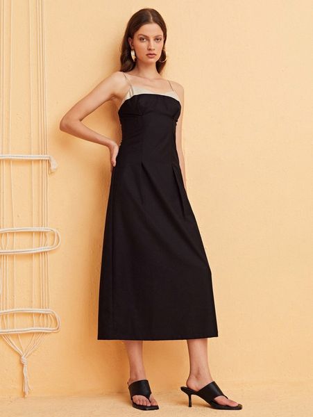 

two tone cami dress w3v7#, Black;gray