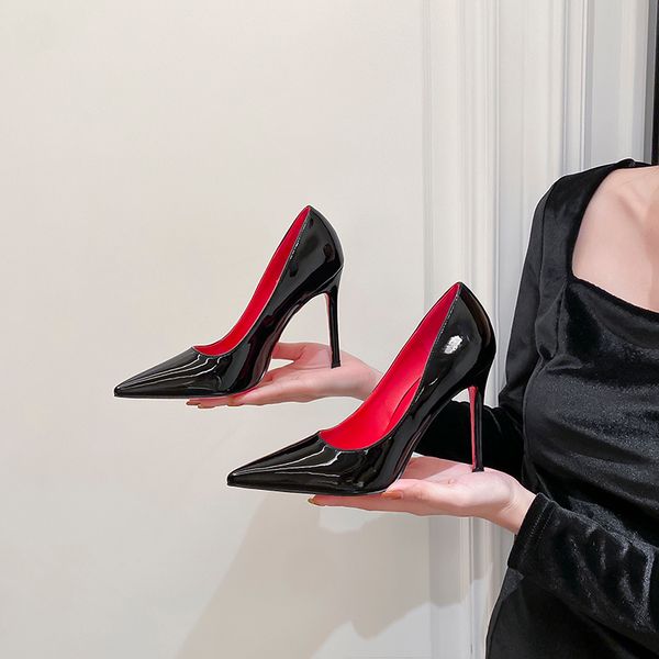 

original box women designer dress shoes high heels womens luxurys patent leather pumps lady wedding 6 8 10cm heel, Black