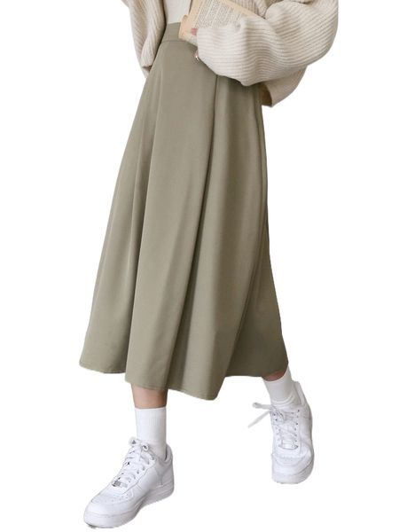 

dazy high waist solid flared skirt x9dt#, Black