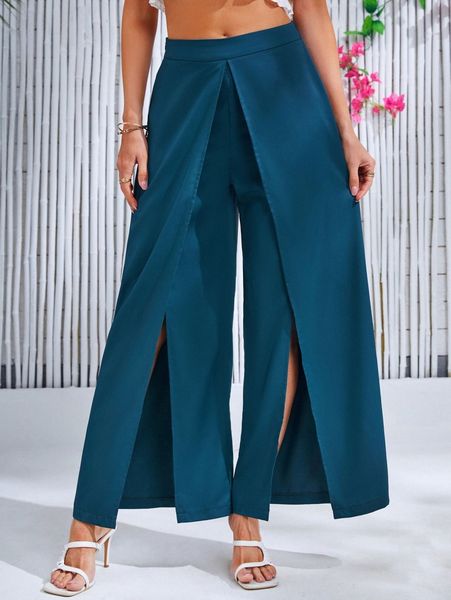 

emery rose wrap hem wide leg pants u1w4#, Black;white