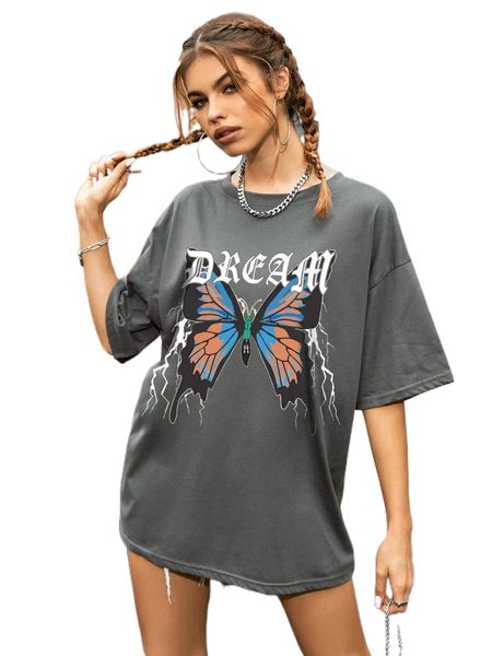

butterfly and letter graphic drop shoulder tee h1r3#, White