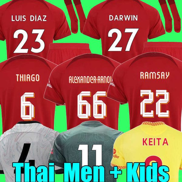 

21 22 23 season home away 3rd darwin soccer jerseys 2022 2023 mohamed diogo luis diaz alexander arnold football kit shirts men kids, Black;yellow