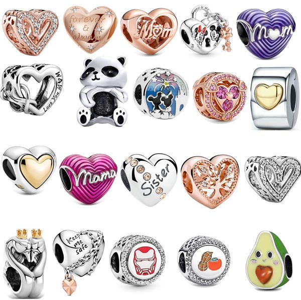 New S925 Sterling Silver Charms Logo Round Round Love Heart Heart Fit Fit Pandora Bracelet Pingente Luxo Classic Moda Diy Ladies Mom Jóia Presente