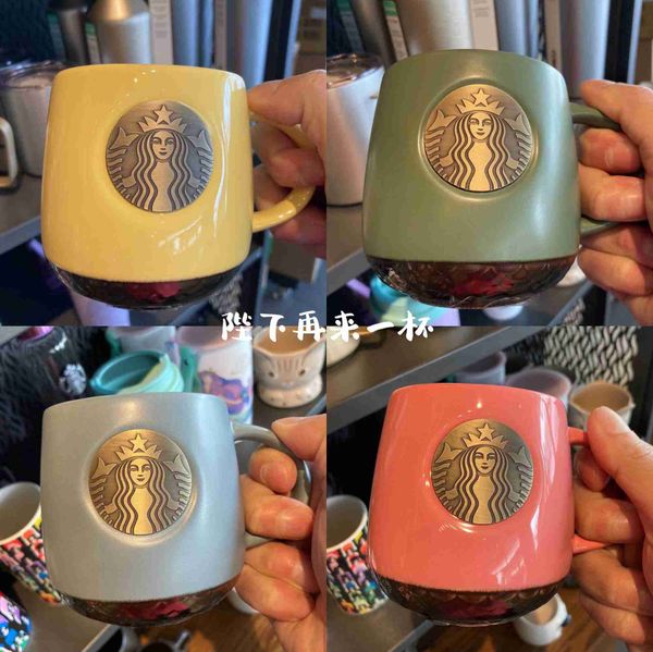 

starbucks cup 2022 green blue yellow powder modern goddess bronze mug ceramic coffee cup 355ml