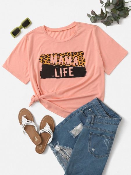 

plus leopard and letter graphic tee n3fx#, Black