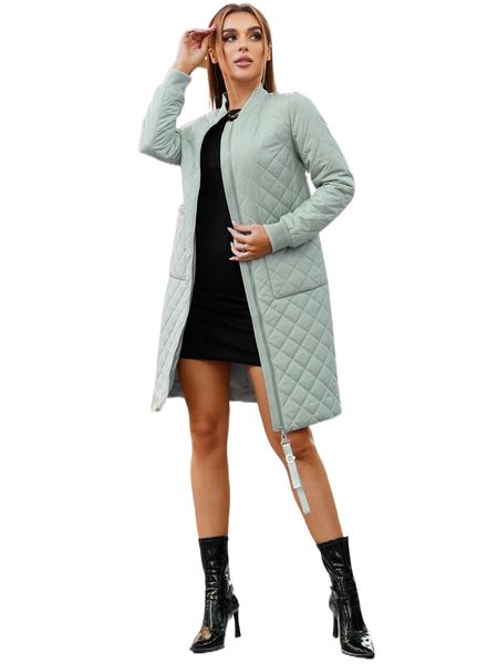

miegofce zip up pocket patched quilted coat q87x#, Black