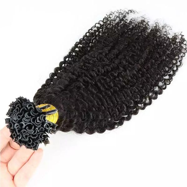 Factory por atacado pré-vínculo u ponta nano anel de cutícula não processada Extensões alinhadas de cabelo humano kinky curly 14-28 polegadas 100s