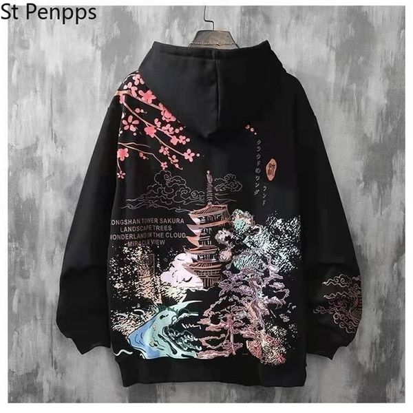 Anime Hoodies Sweatshirts Chinesischen Stil Männer Schwarz Harajuku Übergroßen Pullover Für Frauen 220402