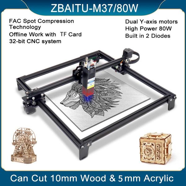 Yazıcılar Lazer Gravorlu 37x37cm Boyutlu Ultra Zenli 0.08mm Sabit Odaklı Masaüstü DIY Tam metal gravür kesme makinesi Göz Koruma Süreleri