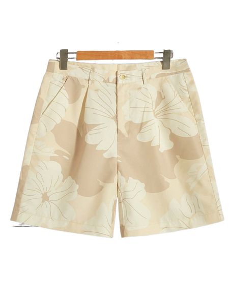 

men floral print fold pleated shorts n8ni#, White;black