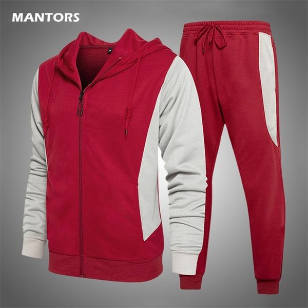 

men tracksuit spring autumn hoodie 2 pieces set mens sports suit casual outerwear hoodie pants men sets patchwork clothing 220809, Gray