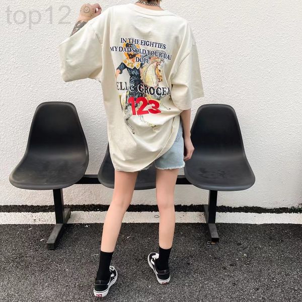 

women's t-shirt designer chaopai 22 early spring new loose letter used washing water overlapped knight printed short sleeve t-shirt for, White