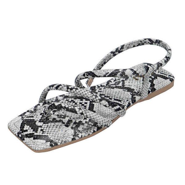 

slippers cfxxy147 female shoes personalized snake skin flat sandals women s fashion wear beach 220525, Black