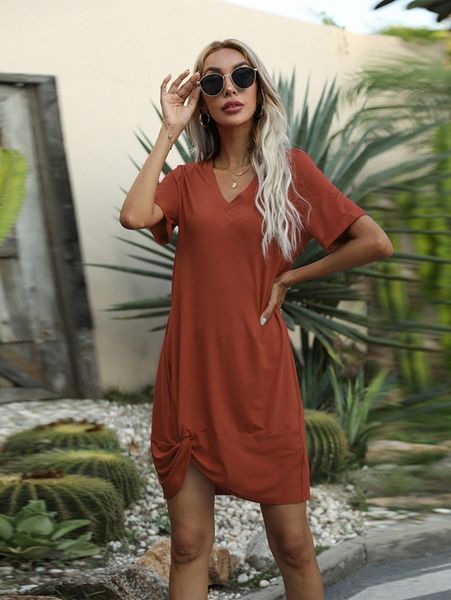 

twist front tee dress 92um#, Black;gray