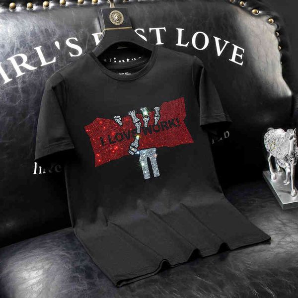 

men's t-shirts designer 2022 letter drill short sleeve men's t-shirt brand european fashion mercerized cotton half bottom shirt s, White;black